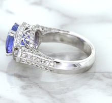 Load image into Gallery viewer, 3.12ct Round Tanzanite Ring with Diamond Halo in 14K White Gold