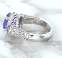 Load image into Gallery viewer, 3.12ct Round Tanzanite Ring with Diamond Halo in 14K White Gold