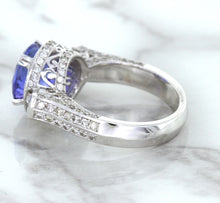Load image into Gallery viewer, 3.12ct Round Tanzanite Ring with Diamond Halo in 14K White Gold