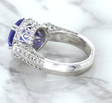 Load image into Gallery viewer, 3.12ct Round Tanzanite Ring with Diamond Halo in 14K White Gold