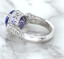 Load image into Gallery viewer, 3.12ct Round Tanzanite Ring with Diamond Halo in 14K White Gold