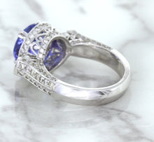 Load image into Gallery viewer, 3.12ct Round Tanzanite Ring with Diamond Halo in 14K White Gold