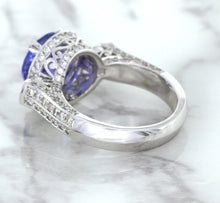 Load image into Gallery viewer, 3.12ct Round Tanzanite Ring with Diamond Halo in 14K White Gold