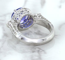 Load image into Gallery viewer, 3.12ct Round Tanzanite Ring with Diamond Halo in 14K White Gold