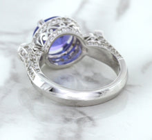 Load image into Gallery viewer, 3.12ct Round Tanzanite Ring with Diamond Halo in 14K White Gold