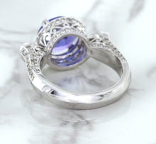 Load image into Gallery viewer, 3.12ct Round Tanzanite Ring with Diamond Halo in 14K White Gold