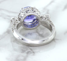 Load image into Gallery viewer, 3.12ct Round Tanzanite Ring with Diamond Halo in 14K White Gold