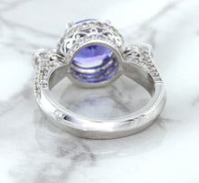 Load image into Gallery viewer, 3.12ct Round Tanzanite Ring with Diamond Halo in 14K White Gold