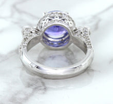 Load image into Gallery viewer, 3.12ct Round Tanzanite Ring with Diamond Halo in 14K White Gold