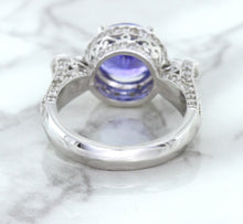 Load image into Gallery viewer, 3.12ct Round Tanzanite Ring with Diamond Halo in 14K White Gold