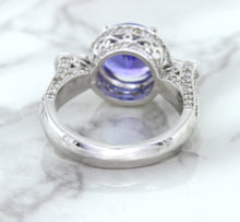 Load image into Gallery viewer, 3.12ct Round Tanzanite Ring with Diamond Halo in 14K White Gold