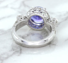 Load image into Gallery viewer, 3.12ct Round Tanzanite Ring with Diamond Halo in 14K White Gold