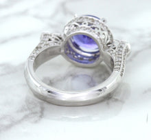 Load image into Gallery viewer, 3.12ct Round Tanzanite Ring with Diamond Halo in 14K White Gold