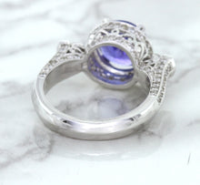 Load image into Gallery viewer, 3.12ct Round Tanzanite Ring with Diamond Halo in 14K White Gold