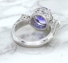 Load image into Gallery viewer, 3.12ct Round Tanzanite Ring with Diamond Halo in 14K White Gold
