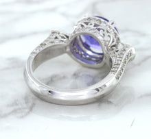 Load image into Gallery viewer, 3.12ct Round Tanzanite Ring with Diamond Halo in 14K White Gold