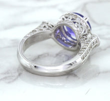 Load image into Gallery viewer, 3.12ct Round Tanzanite Ring with Diamond Halo in 14K White Gold