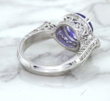 Load image into Gallery viewer, 3.12ct Round Tanzanite Ring with Diamond Halo in 14K White Gold