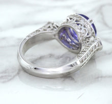 Load image into Gallery viewer, 3.12ct Round Tanzanite Ring with Diamond Halo in 14K White Gold