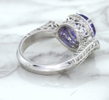 Load image into Gallery viewer, 3.12ct Round Tanzanite Ring with Diamond Halo in 14K White Gold