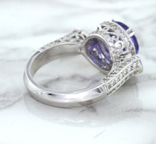 Load image into Gallery viewer, 3.12ct Round Tanzanite Ring with Diamond Halo in 14K White Gold