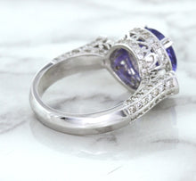 Load image into Gallery viewer, 3.12ct Round Tanzanite Ring with Diamond Halo in 14K White Gold