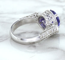 Load image into Gallery viewer, 3.12ct Round Tanzanite Ring with Diamond Halo in 14K White Gold