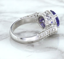 Load image into Gallery viewer, 3.12ct Round Tanzanite Ring with Diamond Halo in 14K White Gold