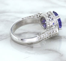 Load image into Gallery viewer, 3.12ct Round Tanzanite Ring with Diamond Halo in 14K White Gold