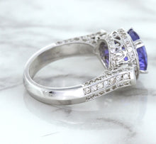 Load image into Gallery viewer, 3.12ct Round Tanzanite Ring with Diamond Halo in 14K White Gold