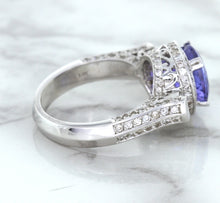 Load image into Gallery viewer, 3.12ct Round Tanzanite Ring with Diamond Halo in 14K White Gold