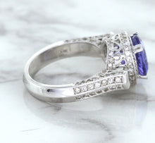 Load image into Gallery viewer, 3.12ct Round Tanzanite Ring with Diamond Halo in 14K White Gold