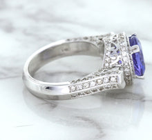 Load image into Gallery viewer, 3.12ct Round Tanzanite Ring with Diamond Halo in 14K White Gold