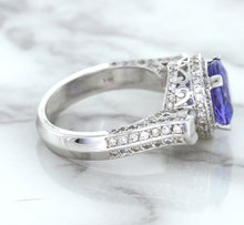 Load image into Gallery viewer, 3.12ct Round Tanzanite Ring with Diamond Halo in 14K White Gold