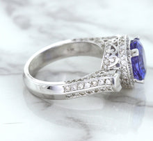 Load image into Gallery viewer, 3.12ct Round Tanzanite Ring with Diamond Halo in 14K White Gold
