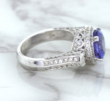 Load image into Gallery viewer, 3.12ct Round Tanzanite Ring with Diamond Halo in 14K White Gold