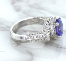 Load image into Gallery viewer, 3.12ct Round Tanzanite Ring with Diamond Halo in 14K White Gold