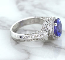 Load image into Gallery viewer, 3.12ct Round Tanzanite Ring with Diamond Halo in 14K White Gold