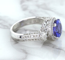 Load image into Gallery viewer, 3.12ct Round Tanzanite Ring with Diamond Halo in 14K White Gold