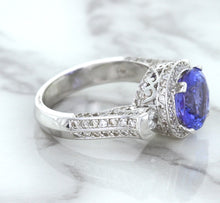 Load image into Gallery viewer, 3.12ct Round Tanzanite Ring with Diamond Halo in 14K White Gold