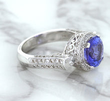 Load image into Gallery viewer, 3.12ct Round Tanzanite Ring with Diamond Halo in 14K White Gold