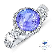 Load image into Gallery viewer, 3.12ct Round Tanzanite Ring with Diamond Halo in 14K White Gold