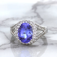 Load image into Gallery viewer, 3.37ct Oval Tanzanite Ring with Diamond Halo in 14K White Gold