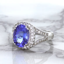 Load image into Gallery viewer, 3.37ct Oval Tanzanite Ring with Diamond Halo in 14K White Gold