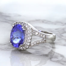 Load image into Gallery viewer, 3.37ct Oval Tanzanite Ring with Diamond Halo in 14K White Gold