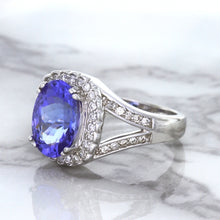 Load image into Gallery viewer, 3.37ct Oval Tanzanite Ring with Diamond Halo in 14K White Gold