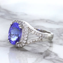 Load image into Gallery viewer, 3.37ct Oval Tanzanite Ring with Diamond Halo in 14K White Gold