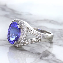 Load image into Gallery viewer, 3.37ct Oval Tanzanite Ring with Diamond Halo in 14K White Gold