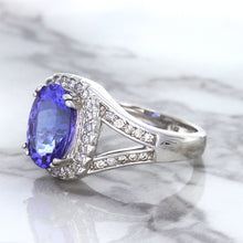 Load image into Gallery viewer, 3.37ct Oval Tanzanite Ring with Diamond Halo in 14K White Gold