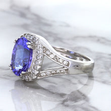 Load image into Gallery viewer, 3.37ct Oval Tanzanite Ring with Diamond Halo in 14K White Gold